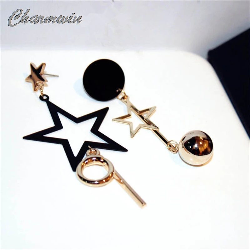 

Длинные серьги Charmwin в виде звезд для женщин, новые модные ювелирные изделия, асимметричные висячие серьги, подарок PE1384