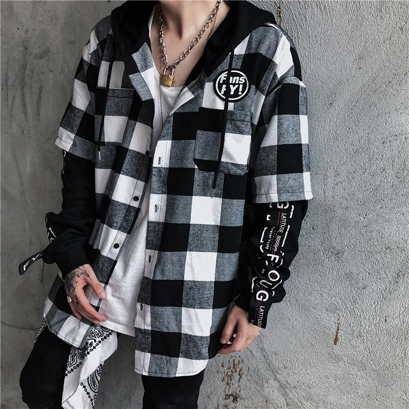 Новые мужские корейские свободные рубашки с длинным рукавом и капюшоном в стиле