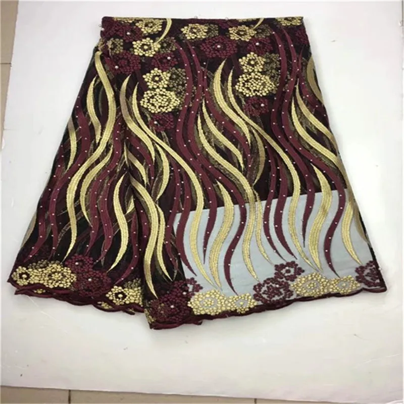 Free Shipping Cheap Burgundy Wedding Nigerian Lace Fabrics High Quality African Tulle Net With Stones Beads Orange | Дом и сад