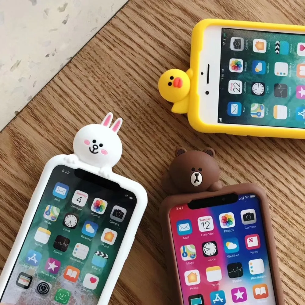 3D мультфильм коричневый Медведь Кролик курица Телефон чехол для iPhone X XS XSMax XR