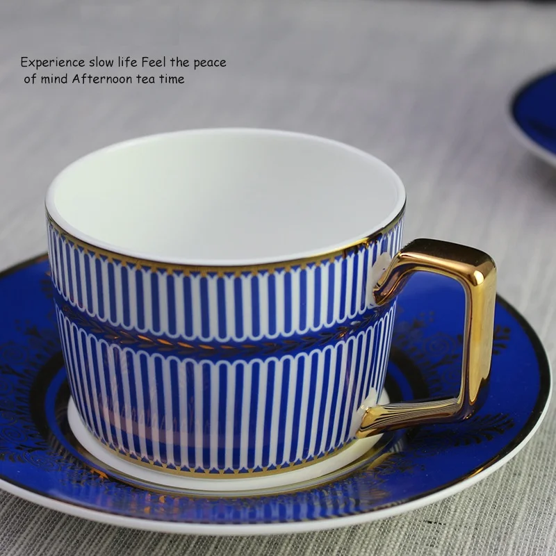 

free shipping ceram coffee cup tea/ milk cup afternoon tea cup with plate blue with golden