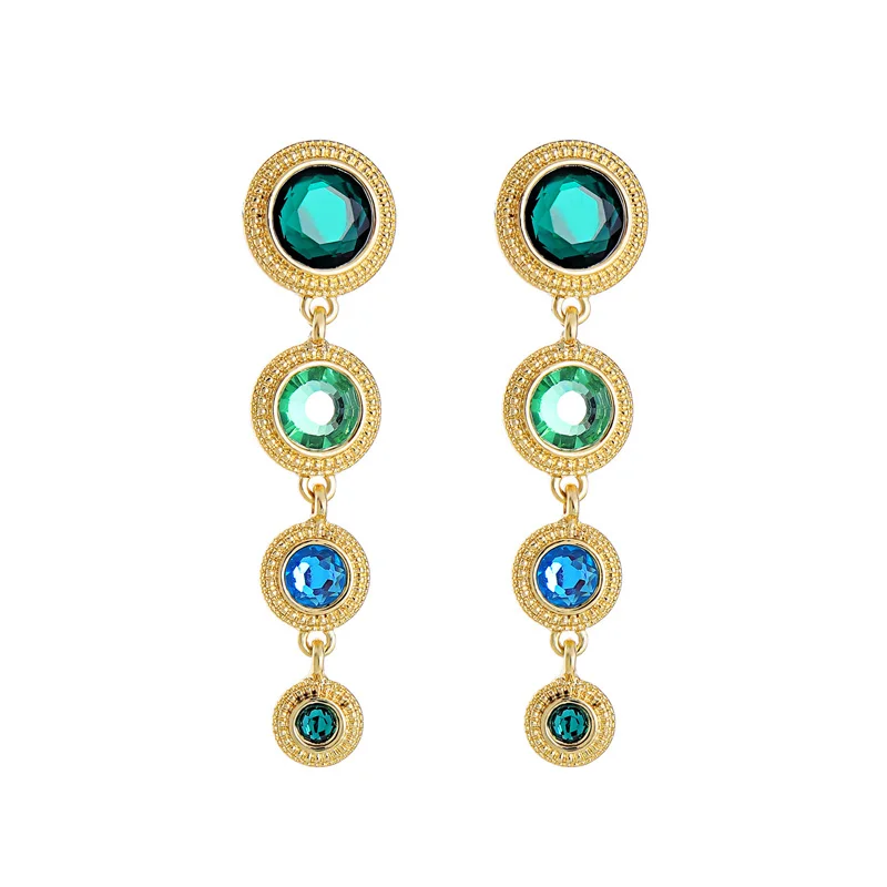 Geometric Round Green Rhinestone Water Drop Earring For Women Charm Long Dangle Earrings Fashion Jewelry Wholesale | Украшения и