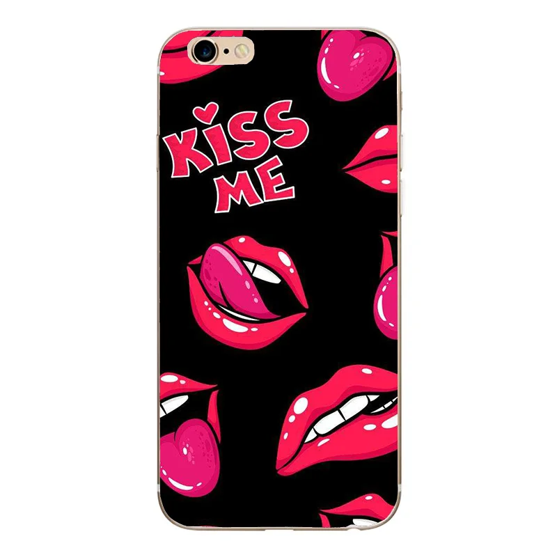 Lips Kisses Cases For iPhone 5 S Pretty Lady Case Soft Cute Kitty Flowers Capa Silicone X 8 Plus 6 5s se Cover |
