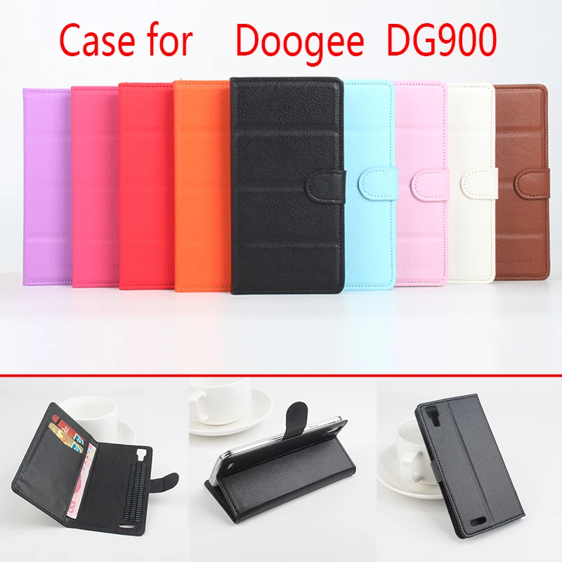 Для Doogee DG900 Телефон Case Folio Флип Pure Color Личи Шаблон PU Кожаный Бумажник Покрыть