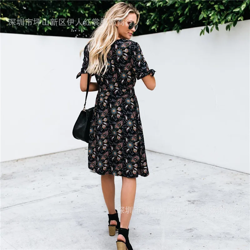 

2019 Women Summer Dress Sexy Party Night Club Dresses Casual Fashion Print Black Midi Dress