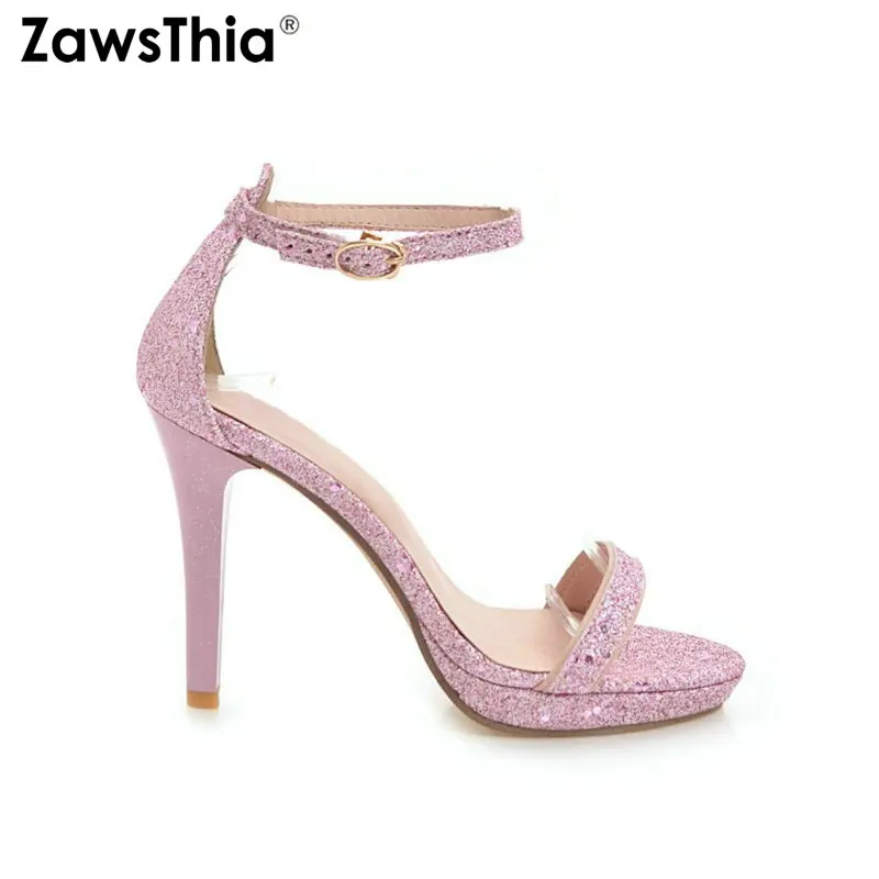 ZawsThia/2019 г. летняя блестящая женская обувь на высоком каблуке серебряного