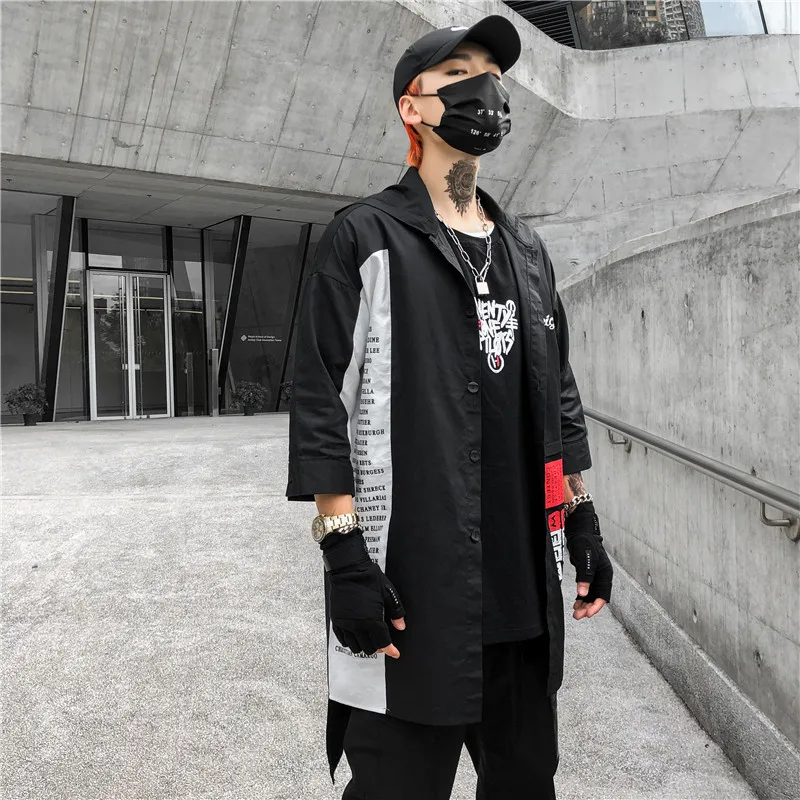Ветровка мужская черный удлиненный жакет Джокера в стиле хип хоп 2019|Плащи и