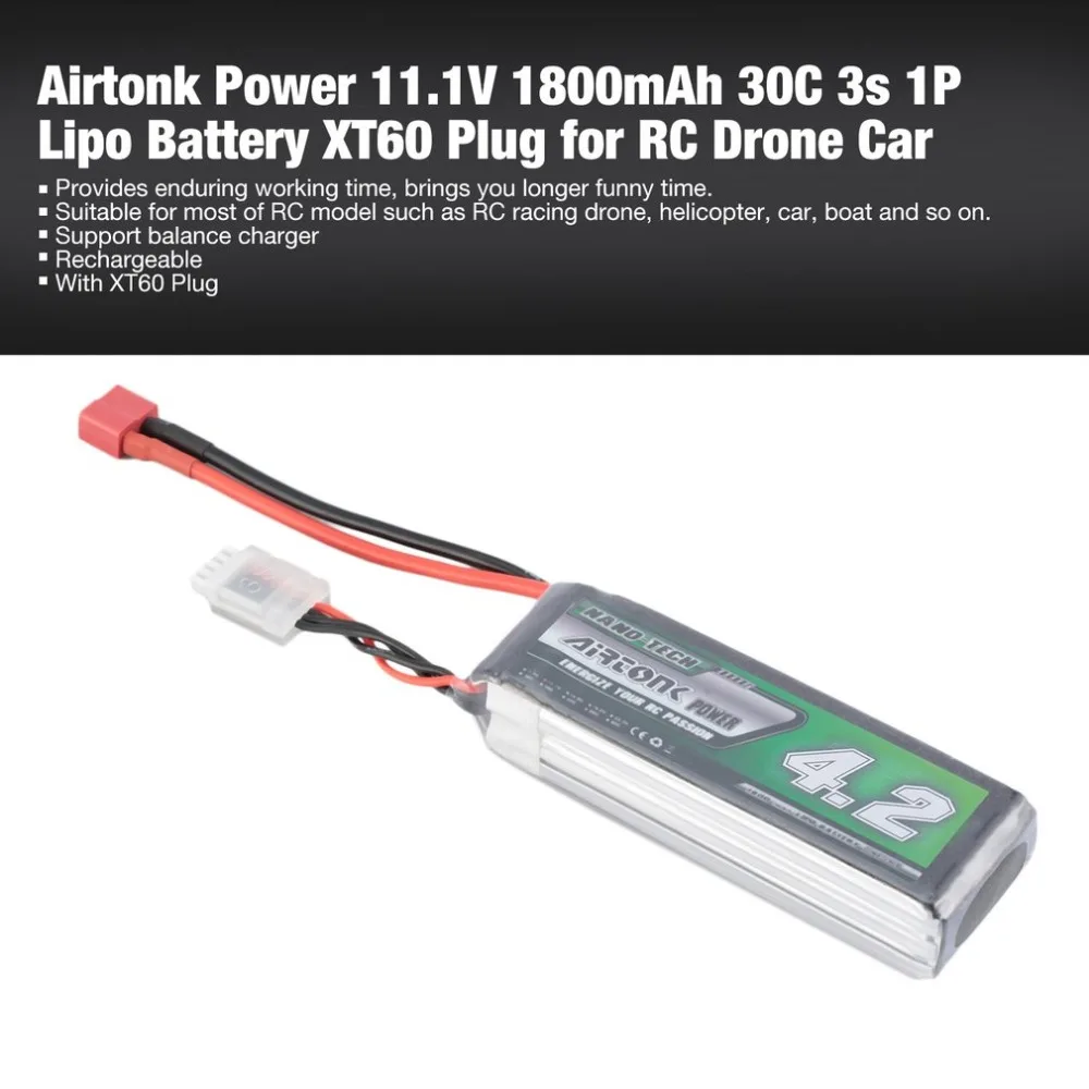 Airtonk Power 11.1V 1800mAh 30C 3s 1P Lipo Battery XT60 Plug Rechargeable for RC Racing Drone Quadcopter Helicopter Car Boat | Игрушки и