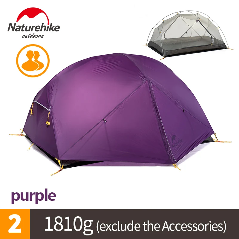 Purple Naturehike открытый Mongar палатка 3 сезона 20D нейлон ткань Сверхлегкий Двойной слой водонепроницаемый палатка 2 человек с бесплатным ковриком - Цвет: Purple