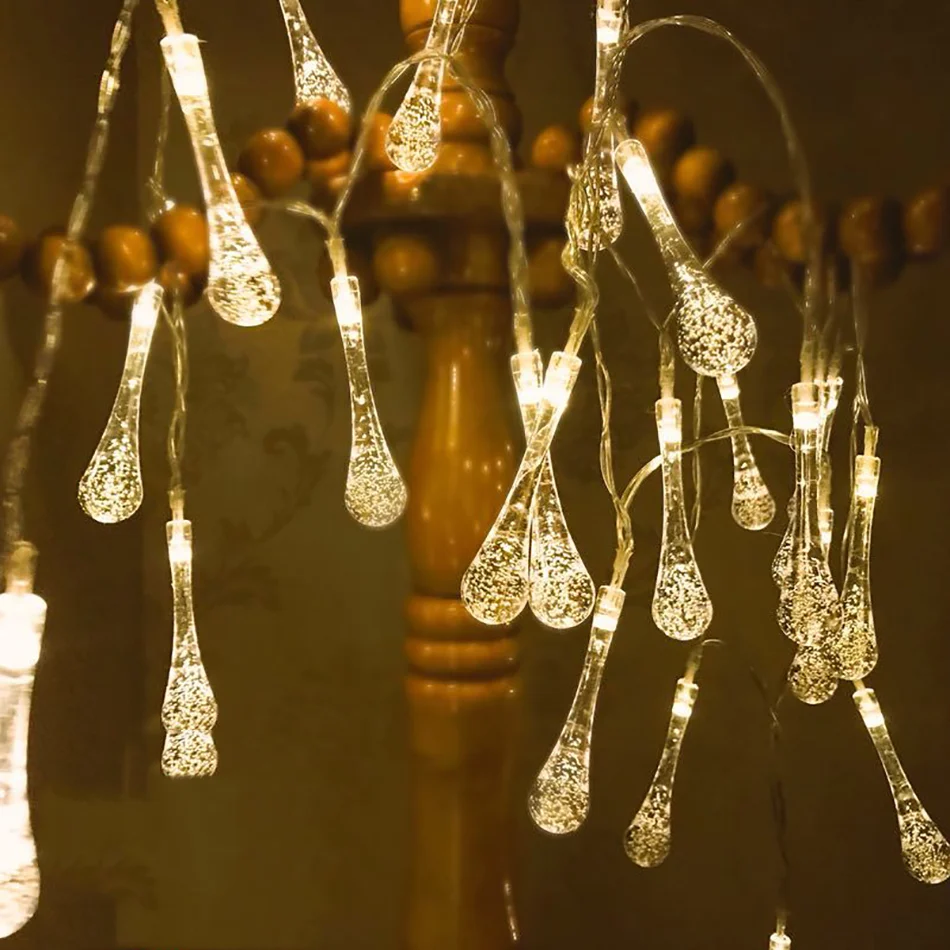 

Портативная светодиодная гирлянда на батарейках с каплями воды, светильник ная гирлянда для рождественской елки, праздничный светодиодный...