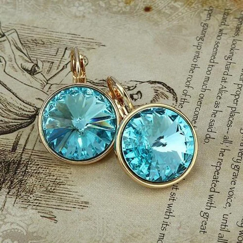 18K gold plated Серьги-капли, простой дизайн,, 14 мм, круглые серьги с французским крючком, сделаны с австрийскими кристаллами, E0098-2 для ушей - Окраска металла: 18K gold plated