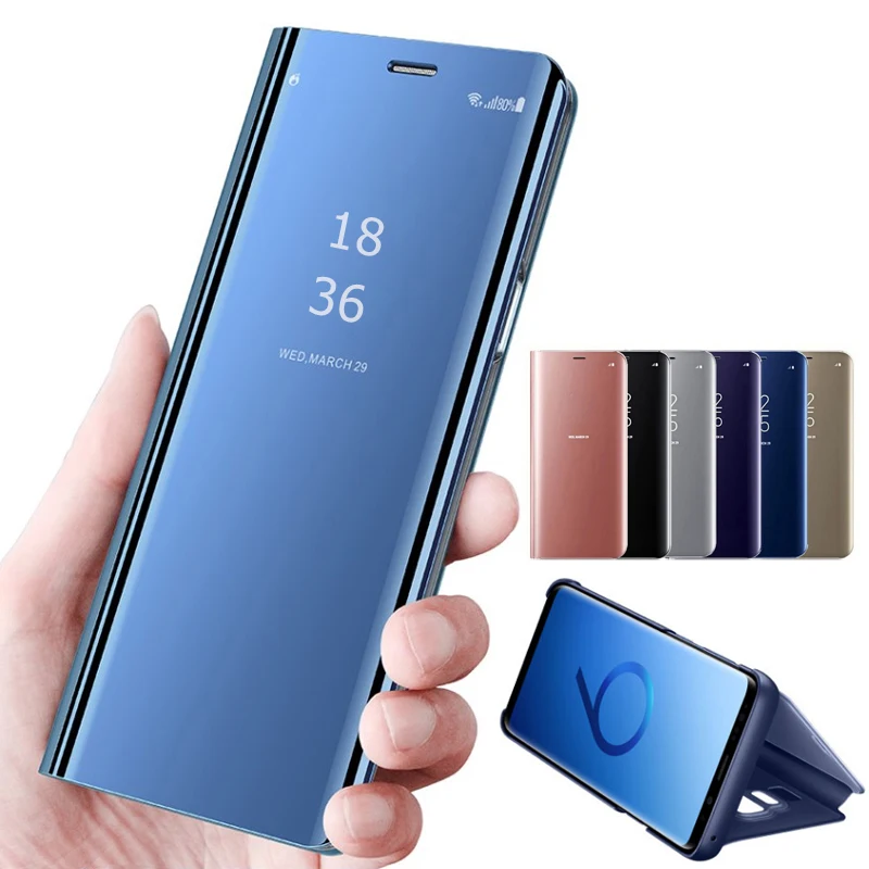 Чехол для смартфона Samsung Galaxy S9 Plus S8 Note 8 S7 Edge J4 J8 J6 A5 A6 A7 A8 2018 зеркальный кожаный