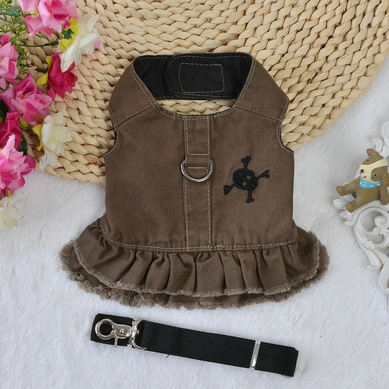Джинсовое платье с бахромой и черепом для собак|dog harness|jeans harnessharness dog |
