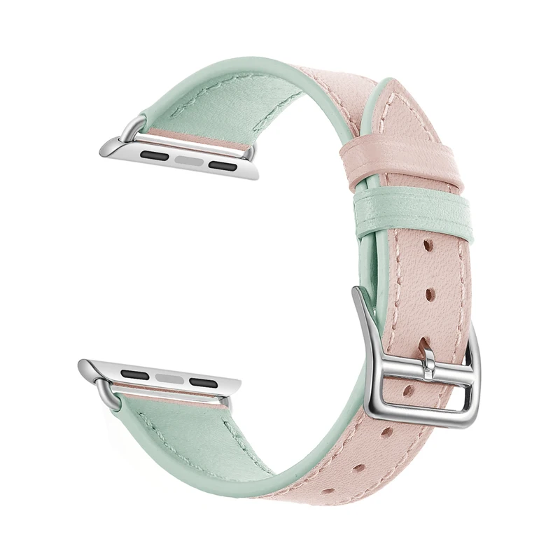 Ремешок из натуральной кожи для apple watch band 44 мм 40 двухцветный браслет iwatch 42 38