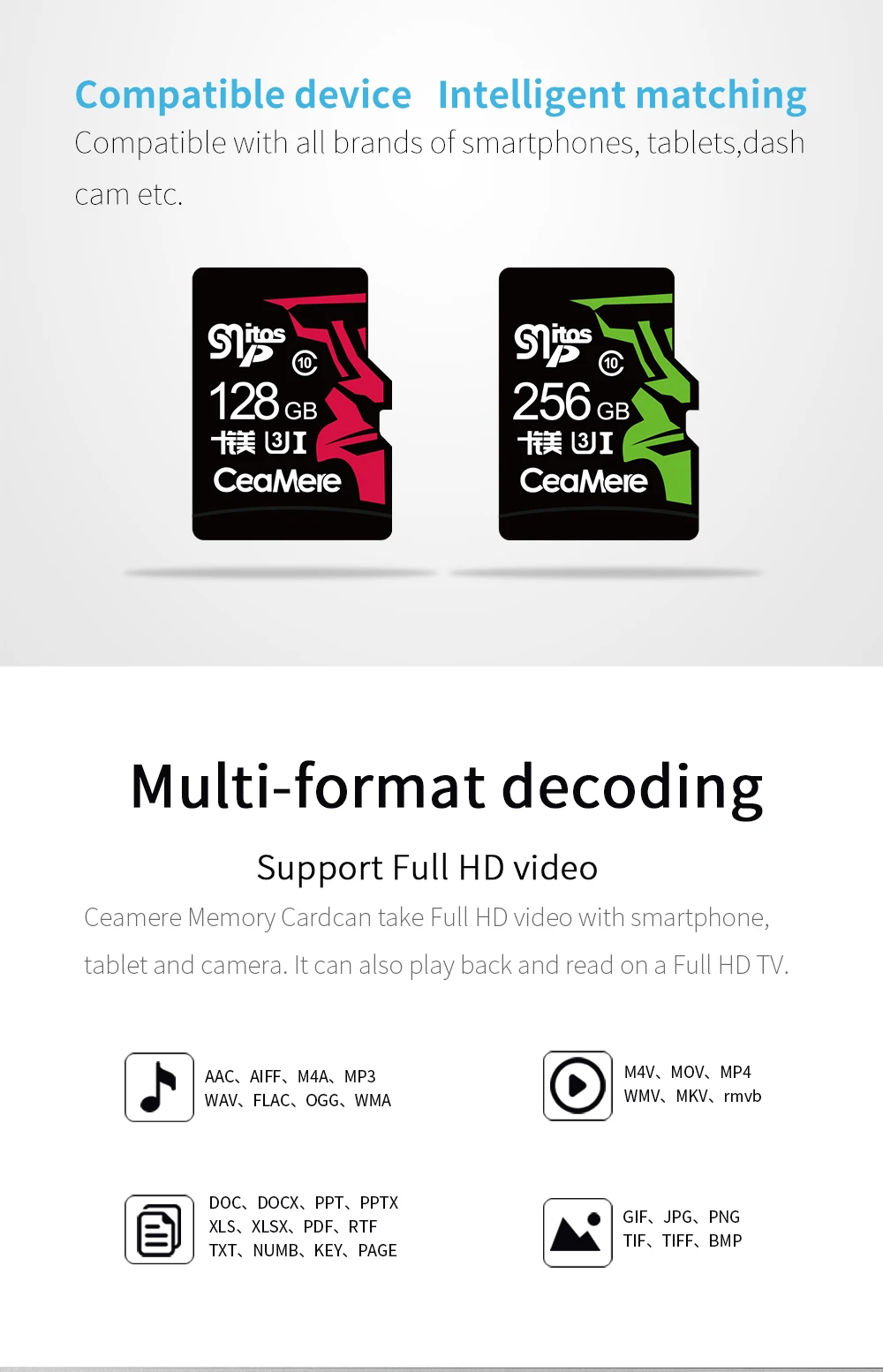 CeaMere карта памяти 256 ГБ 128 Гб 64 Гб U3 UHS-3 32 ГБ Micro sd карта класс 10 UHS-1 флэш-карта памяти Microsd TF/sd карта s для планшета