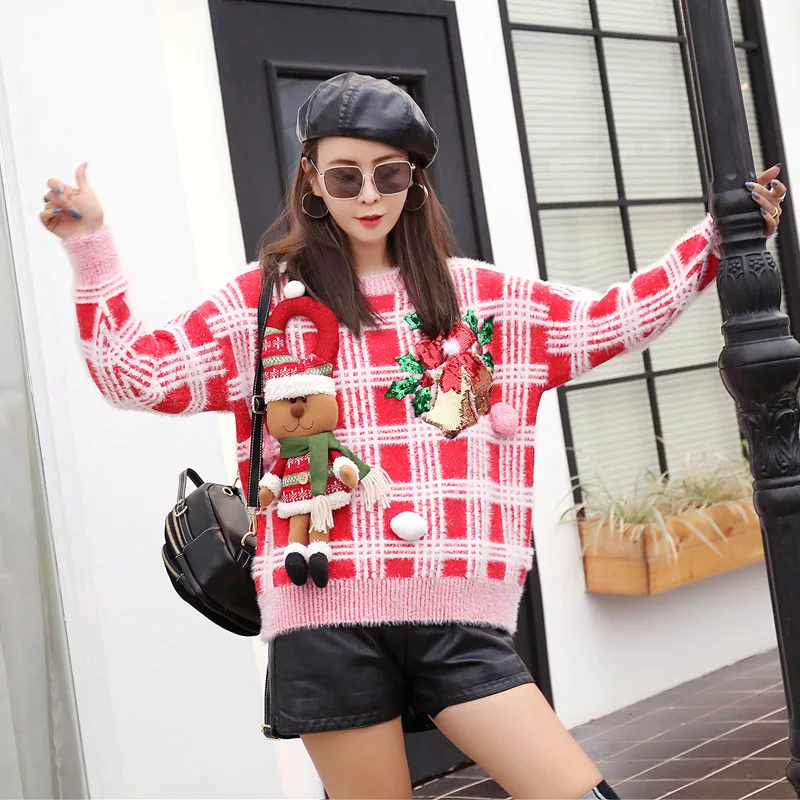 Loose Christmas Sweater Women 2018 Winter 3D Snowman Dee Ball Ugly Cute Cuasal Thick Mohair Sweaters Top | Женская одежда