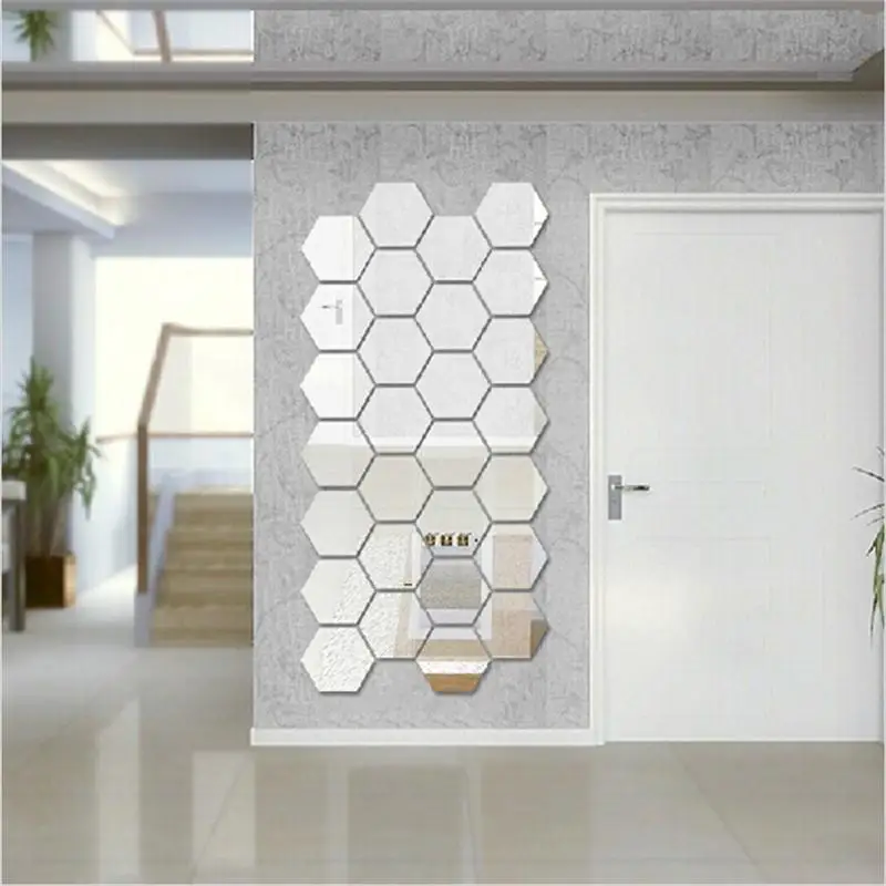 Новинка 12 шт./компл. 3D шестигранные акриловые зеркальные наклейки на стену