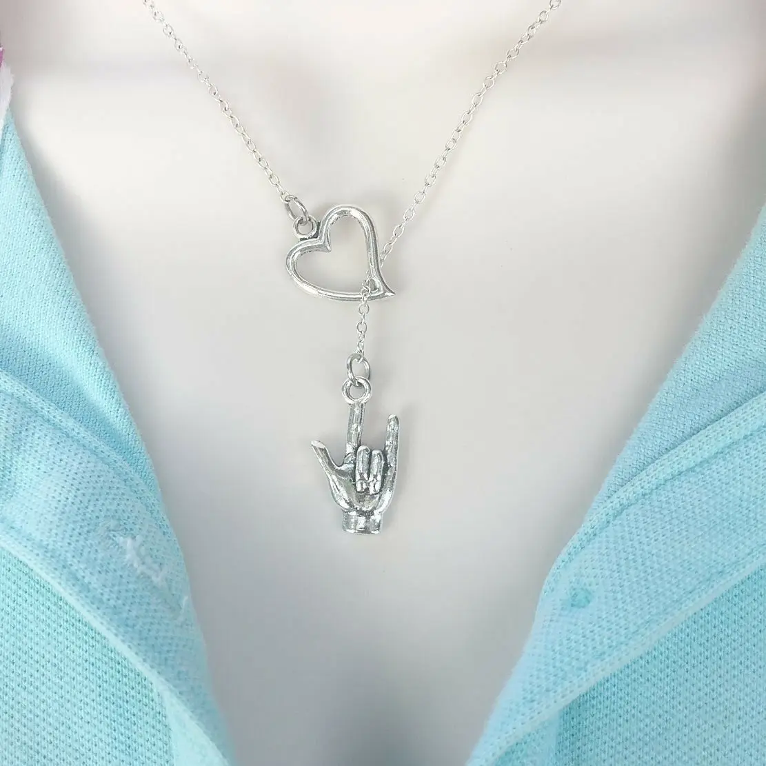 Хит цинковый сплав Древний серебряный в форме сердца с надписью I Love You ожерелье