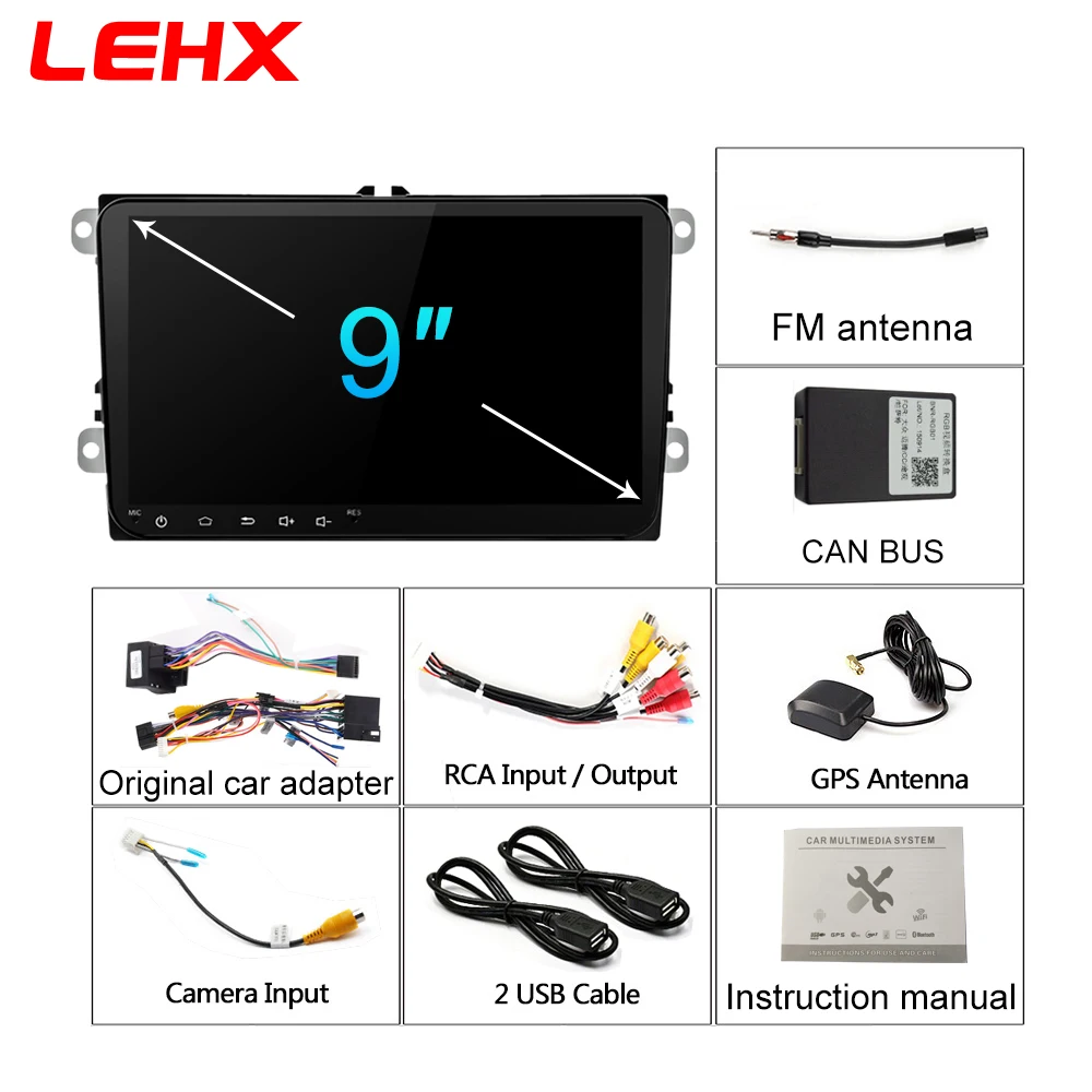 LEHX 9 дюймов Автомобильный Android 8,1 автомобильный Радио gps авто радио 2 Din USB для VW Skoda Octavia golf 5 6 touran passat B6 jetta polo tiguan