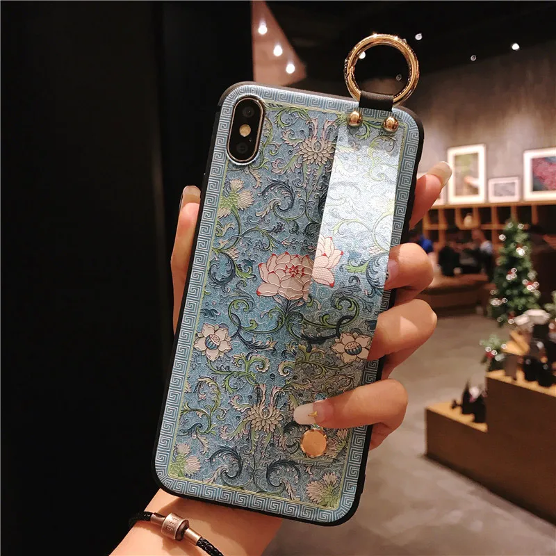 Мягкий чехол из ТПУ с ремешком на запястье для iphone 6 6s 7 8 plus X Xs max XR цветочной