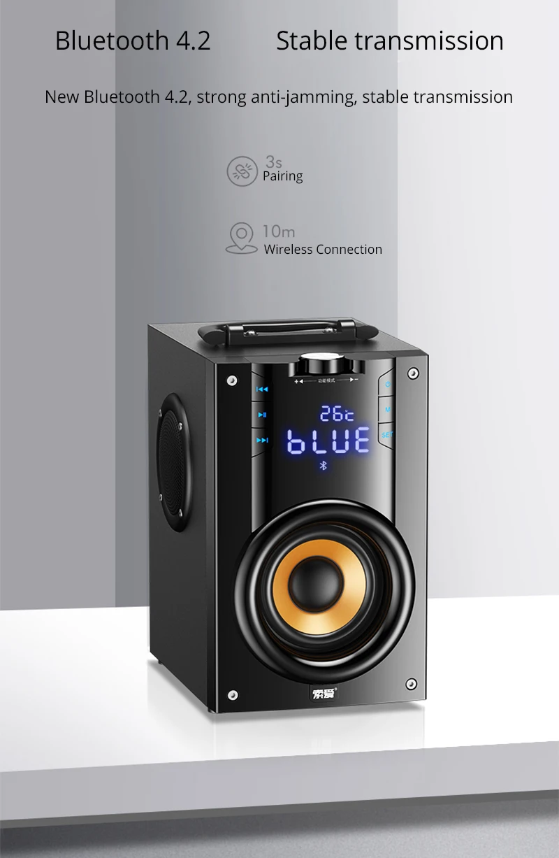 2200 мАч 4,2 беспроводной Bluetooth динамик открытый светодиодный дисплей 3D объемный стерео сабвуфер TF FM AUX Карта плеер радио будильник