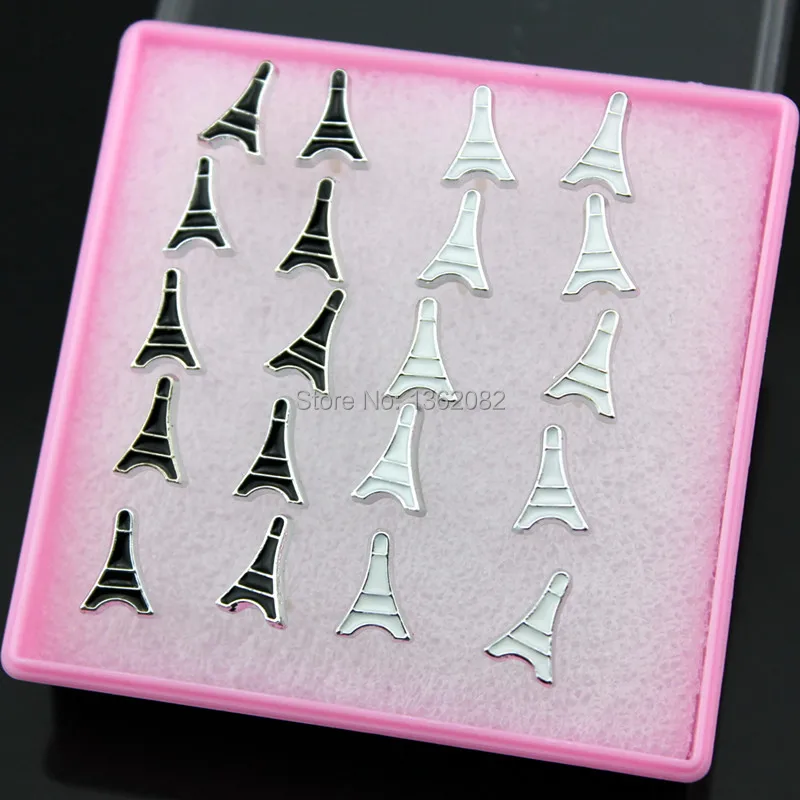 Оптовая продажа 10 пар Черный и белый смешанный Симпатичные Эйфелева башня