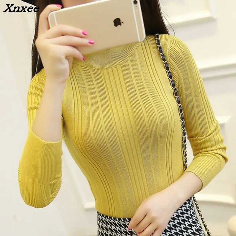 Korean new Turtleneck Shirt half female short sleeved turtleneck sweater slim thickening Xnxee | Женская одежда