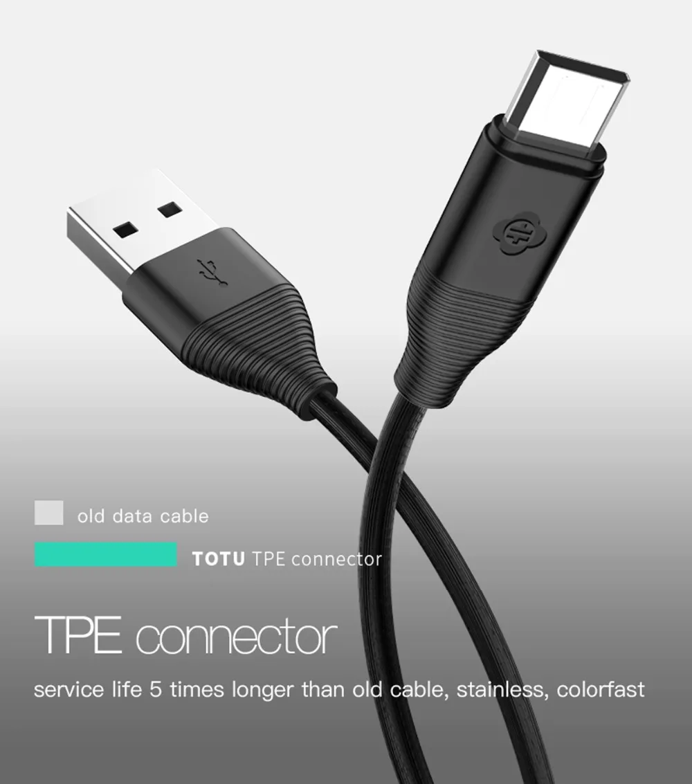 Кабель Micro USB TOTU для быстрой зарядки, Кабель Microusb для samsung Xiaomi Redmi 4 Note 5 Android, провод для мобильного телефона