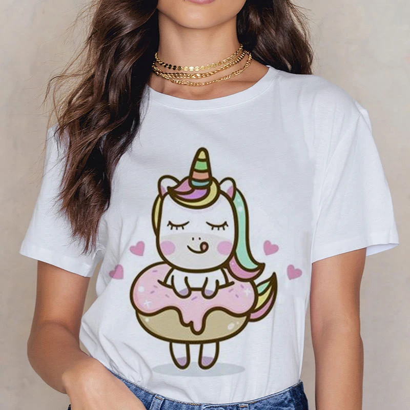 Единорог Kawaii футболка для женщин Harajuku единорог 90S Ullzang девочек с коротким рукавом