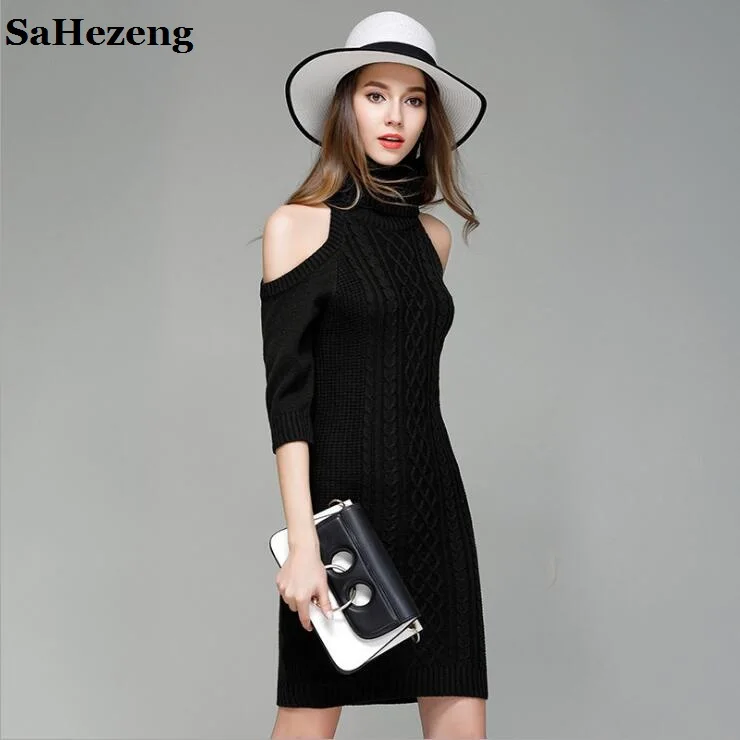 SaHezeng элегантные женские длинные свитера с открытыми плечами 2017 осеннее модное
