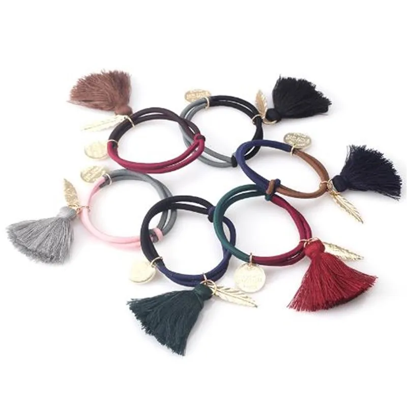 Double Layers Women Gum for Hair Accessories Tassels Elastic Band Fashion Leaf Letter Charms Rope Scrunchy A357 |