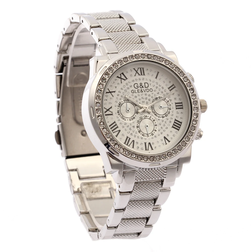 G & D женские модные золотые часы с браслетом из нержавеющей стали стразы