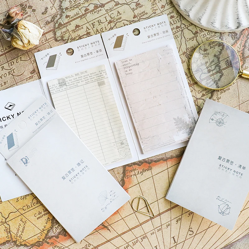 Набор винтажных липких нот 4 шт. портативный блокнот-стикер в стиле ретро