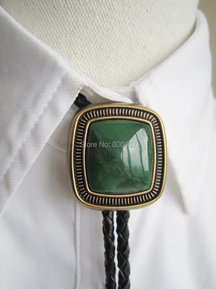 

Wholesale Retail Tie Original Antique Gold Plated Handcraft Nature ZA Greenstone Bolo Tie Necklace Neck Ti
