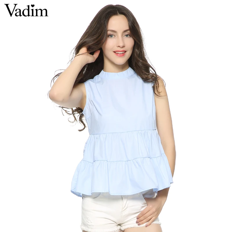 Женская блузка без рукавов со стоячим воротником базовая Однотонная рубашка с