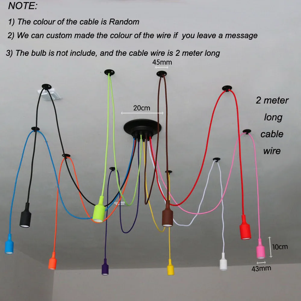 DIY Красочные Паук лофт Люстра Освещение Ретро AC 110 240 В сшитое большие современные