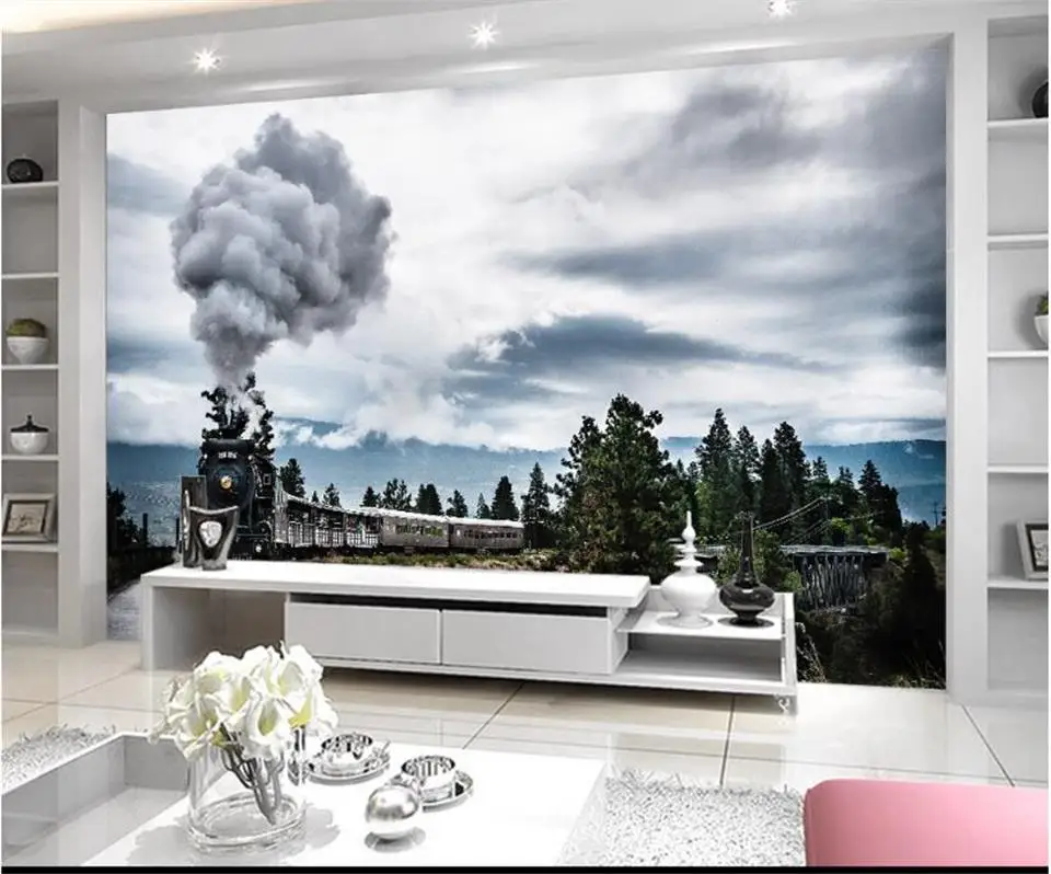 Пользовательские 3d обои фотообои для гостиной фрески паровой поезд пейзаж