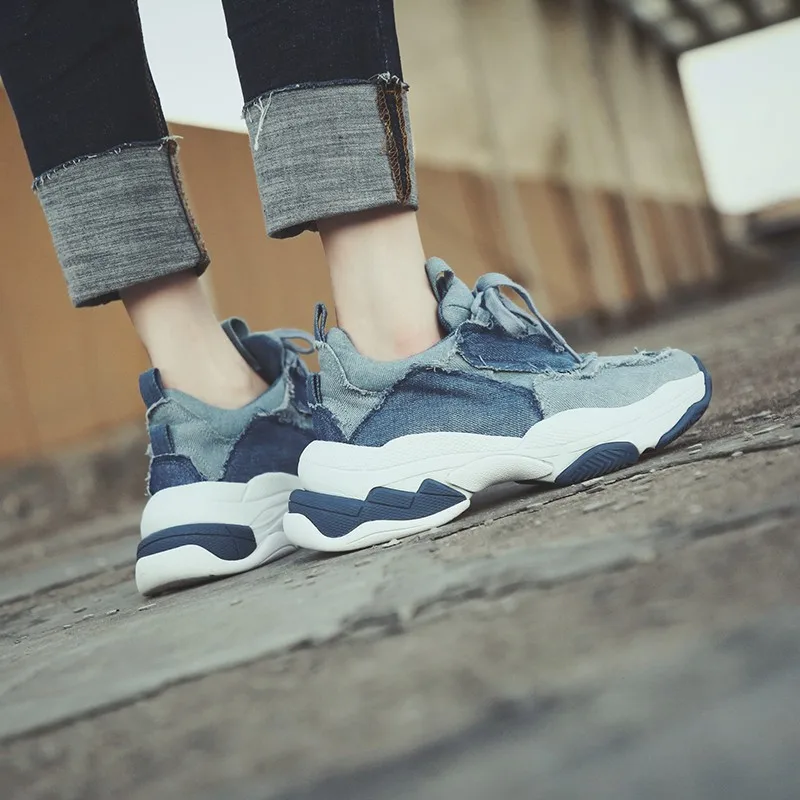 Женские кроссовки на платформе Fujin весенне-летние повседневные туфли толстой