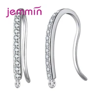 classic 925 sterling silver ear wire hoop earrings paved clear shiny crystals earring components for diy jewelry