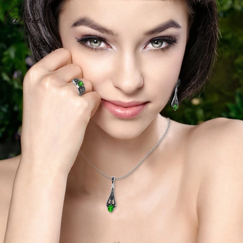 Женское Ожерелье с зеленым кристаллом CANNER длинные серьги-подвески в стиле ретро