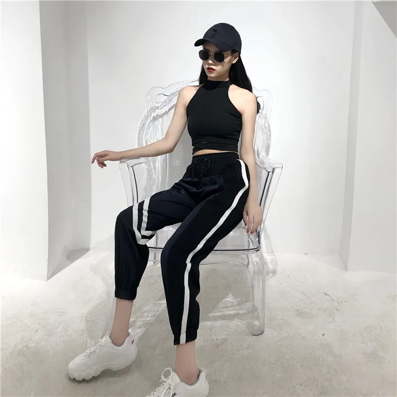 Women's Sets summer new black fashion sexy wild hanging neck vest + high waist loose harem pants two sets of women |