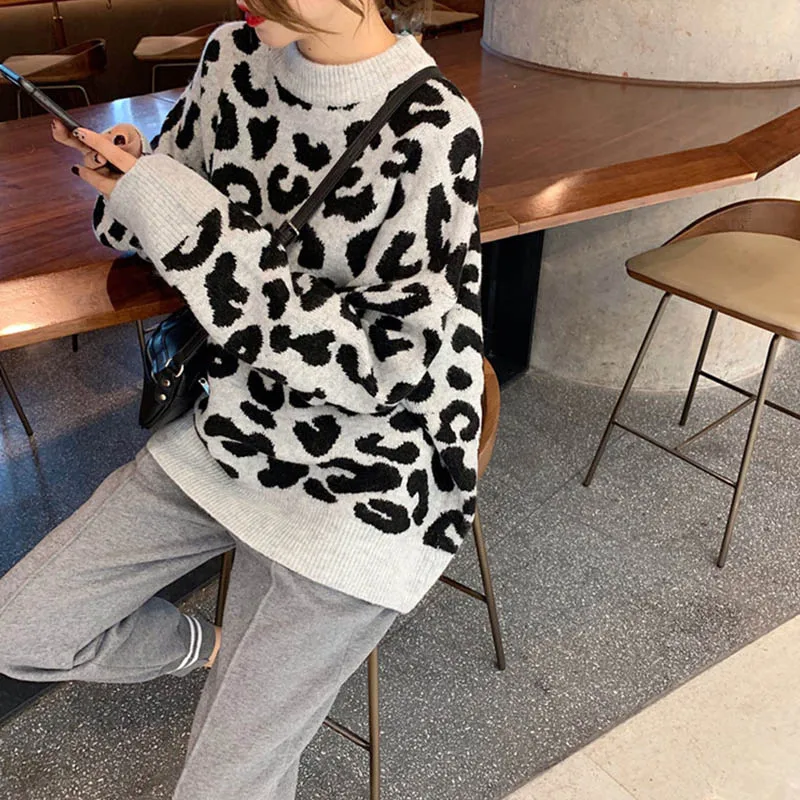 Wixra Stylish Leopard Print Sweaters Autumn Winter Spring Female O Neck Ladies Knitted Pullovers Womens Clothing 2019 Hot | Женская