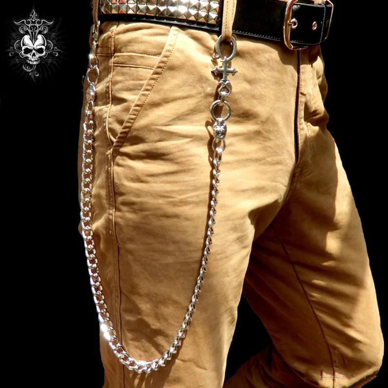 Мужские джинсы с цепочкой в стиле панк рок хип хоп|Брелоки| |