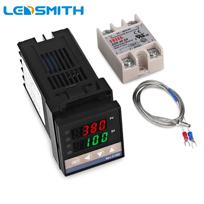 LEDSMITH Digital 220V PID REX-C100 регулятор температуры термостата Max.40A SSR K термопара набор