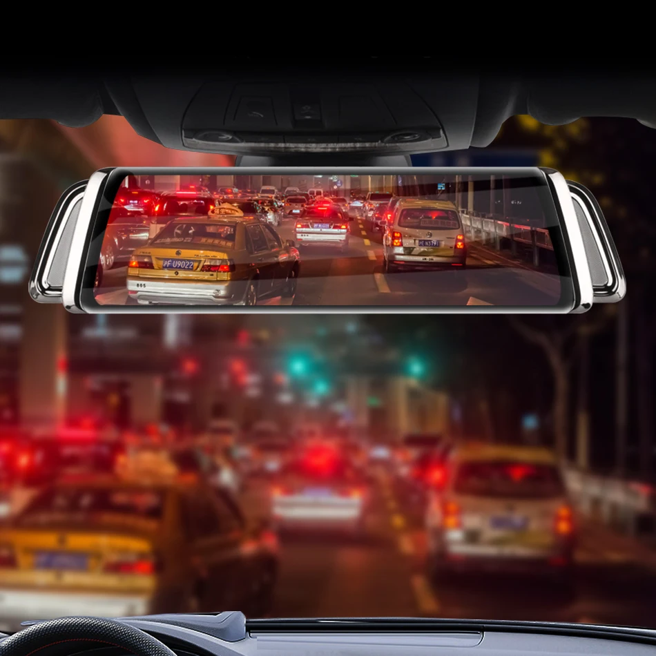 Jansite 10 дюймов 1080P Автомобильная dvr камера заднего вида с сенсорным экраном Dash cam камера Супер ночного видения видеорегистраторы заднего вида с двойным объективом зеркало