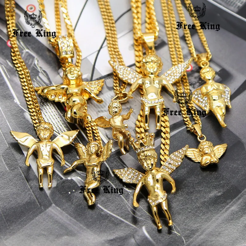 2016 New Hip Hop Iced Out Gold Baby Angel Cherub Micro Pendant 24&quot 27.5&quot Cuban Link Chain Necklace Rap Men Jewelry 16 Design |