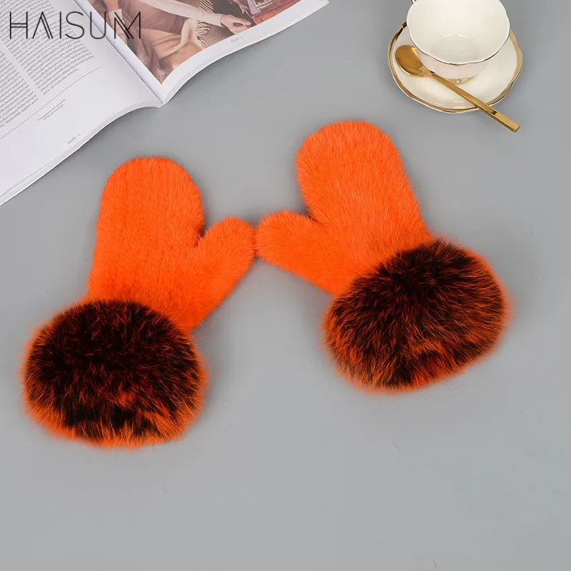 Female mink gloves color bare fingers winter warm fur hair hand-made fox hai MZ101 | Аксессуары для одежды