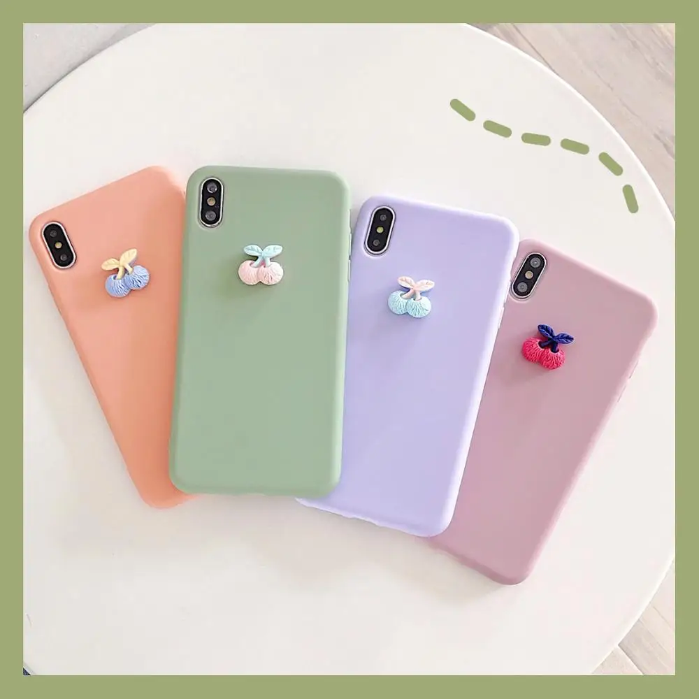 3D силиконовый чехол для iPhone 7 6 X XR XS Max Cherry мягкий телефона ярких цветов Coque 6s 8 Plus