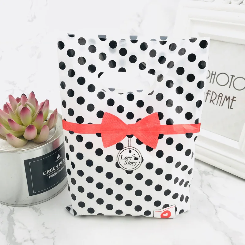 Black Dot Red Bow Более леопардовым узором ювелирные изделия Пластик сумка с ручками 15x20 см подарок на свадьбу из бутика подарочная упаковка Пластик с ручкой - Цвет: Black Dot Red Bow