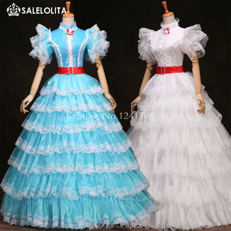 Бело голубое многослойное платье принцессы в стиле рококо барокко Мари